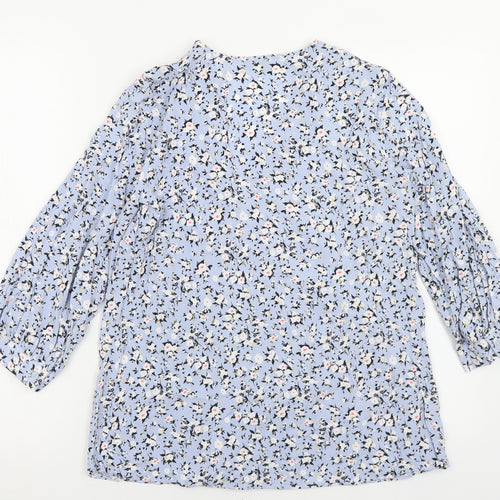Papaya Womens Blue Floral Viscose Basic Blouse Size 8 V-Neck