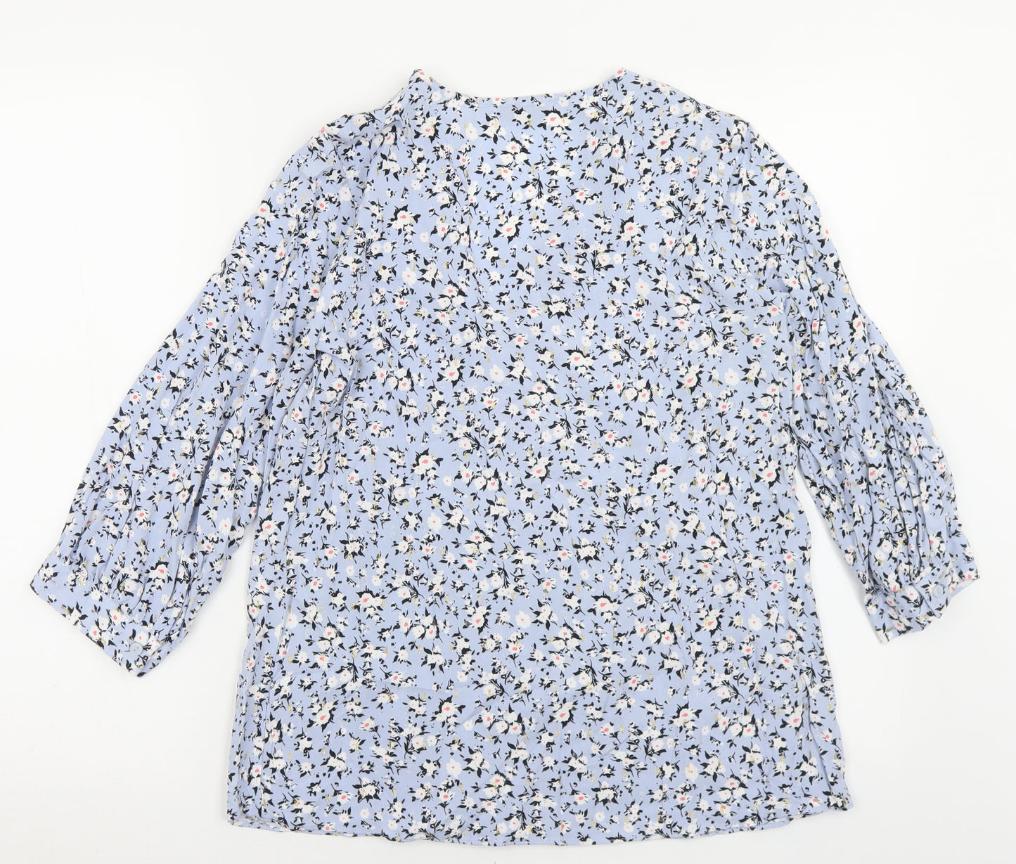 Papaya Womens Blue Floral Viscose Basic Blouse Size 8 V-Neck