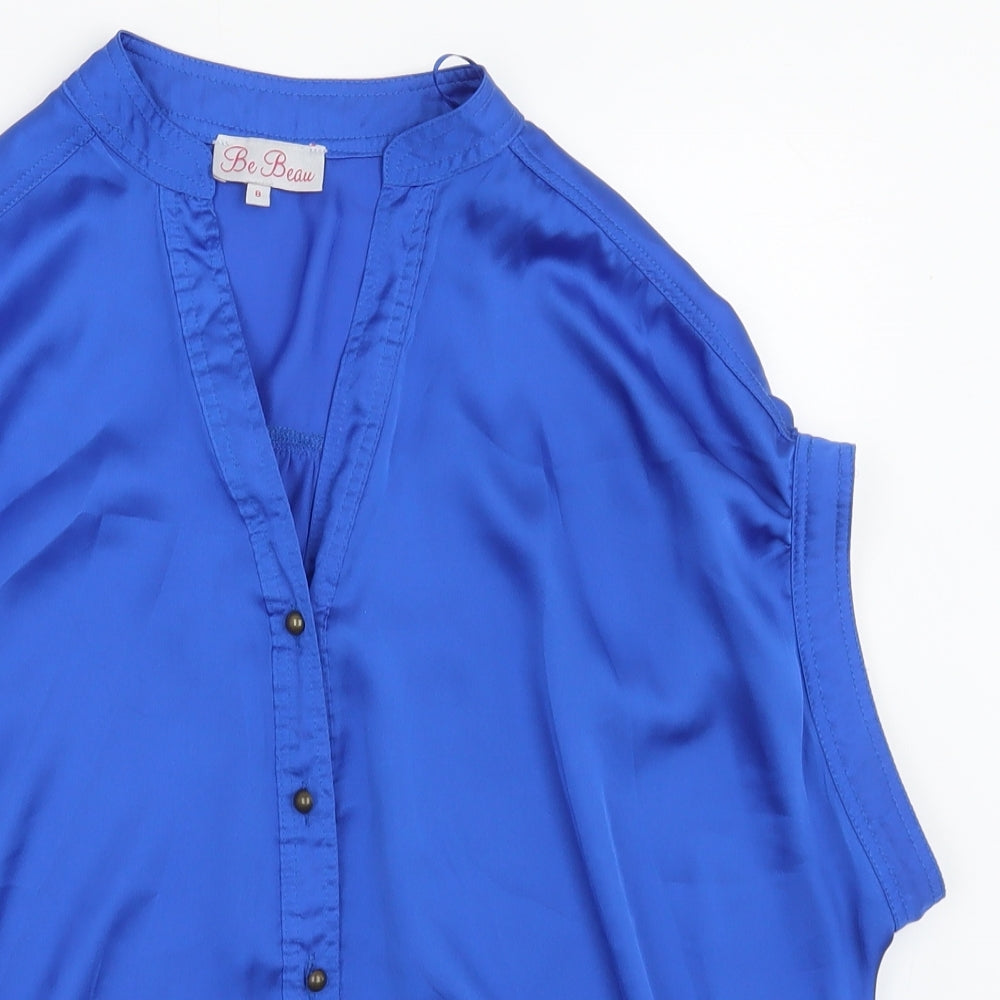 Be Beau Womens Black  Polyester Basic Button-Up Size 8 V-Neck