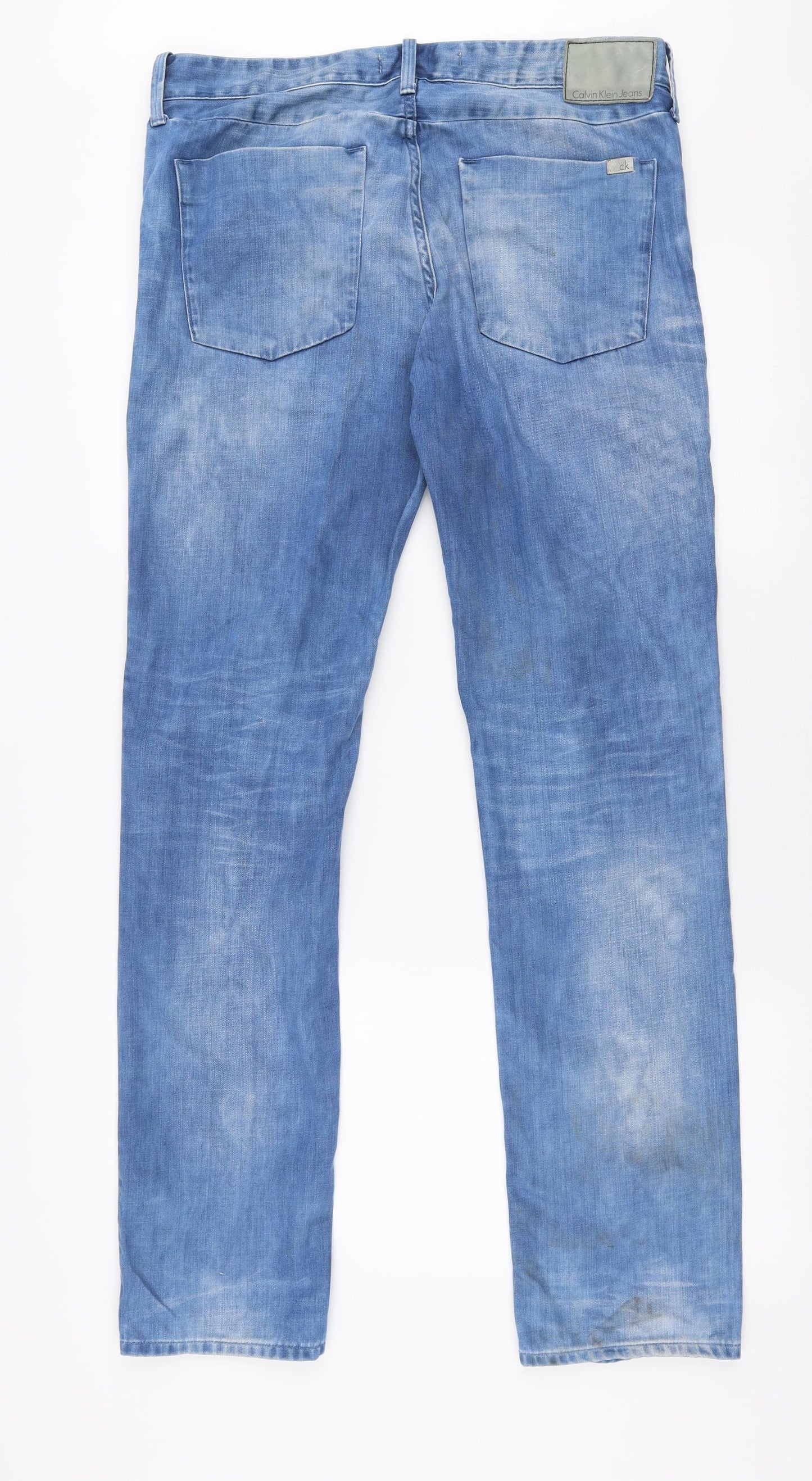 Calvin Klein Mens Blue  Cotton Straight Jeans Size 32 in L32 in Regular Button