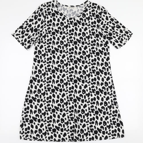 Glamourous Womens White Animal Print Polyester A-Line  Size 10  Round Neck Pullover