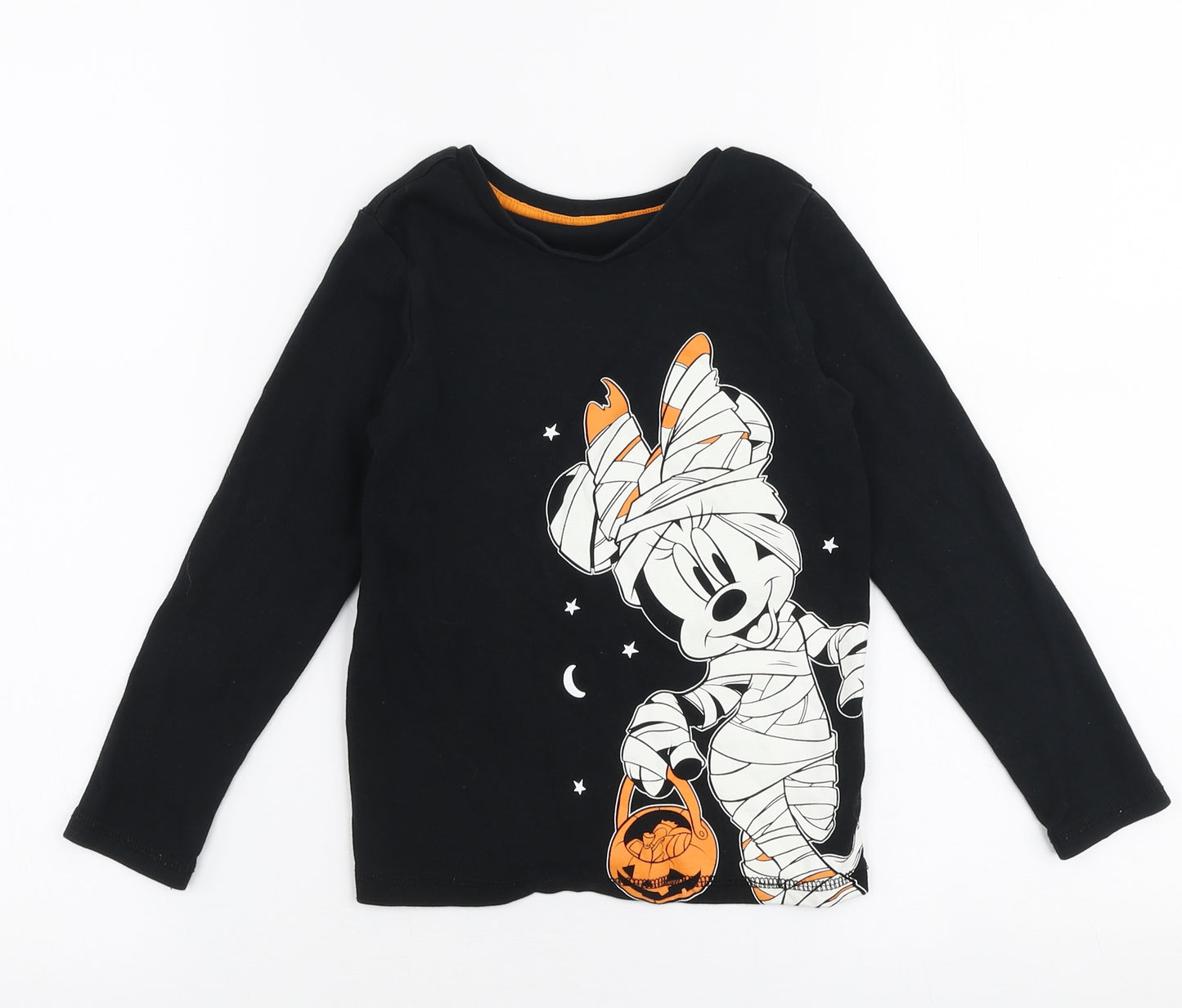 George Girls Black  100% Cotton Jersey T-Shirt Size 6-7 Years Round Neck Pullover - Disney Halloween Minnie mouse
