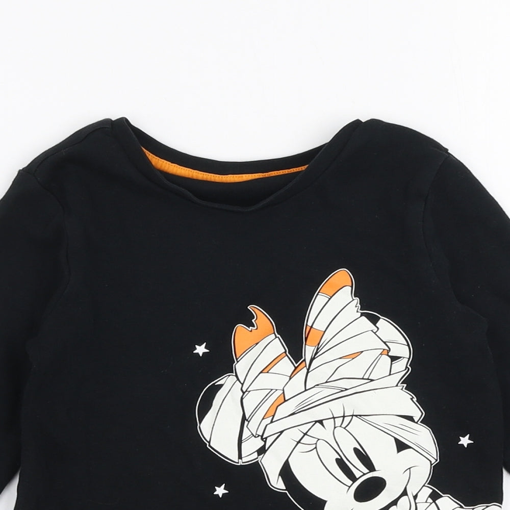George Girls Black  100% Cotton Jersey T-Shirt Size 6-7 Years Round Neck Pullover - Disney Halloween Minnie mouse