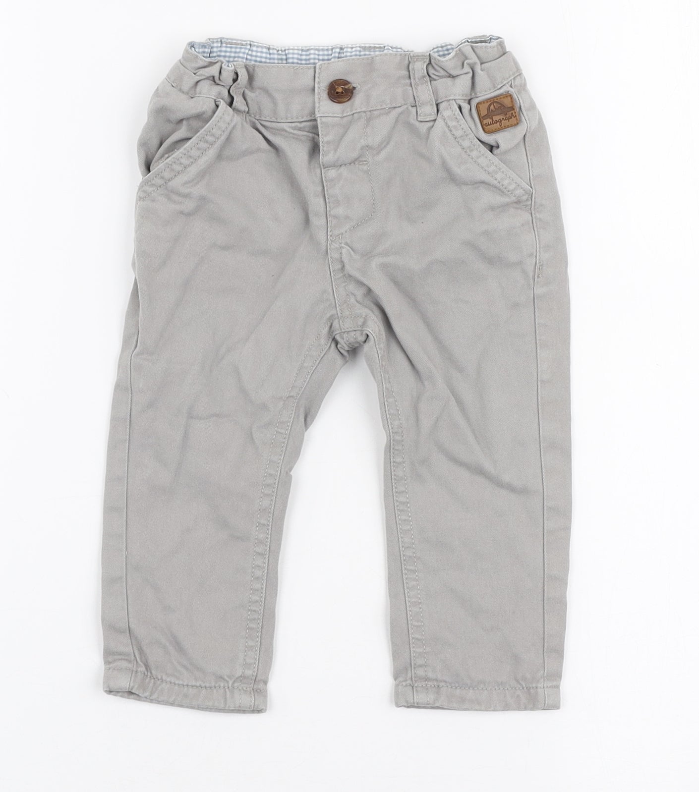 Marks and Spencer Boys Grey  100% Cotton Capri Trousers Size 6-9 Months  Button