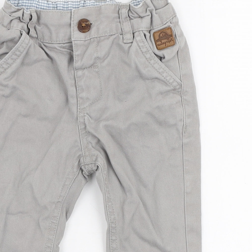 Marks and Spencer Boys Grey  100% Cotton Capri Trousers Size 6-9 Months  Button