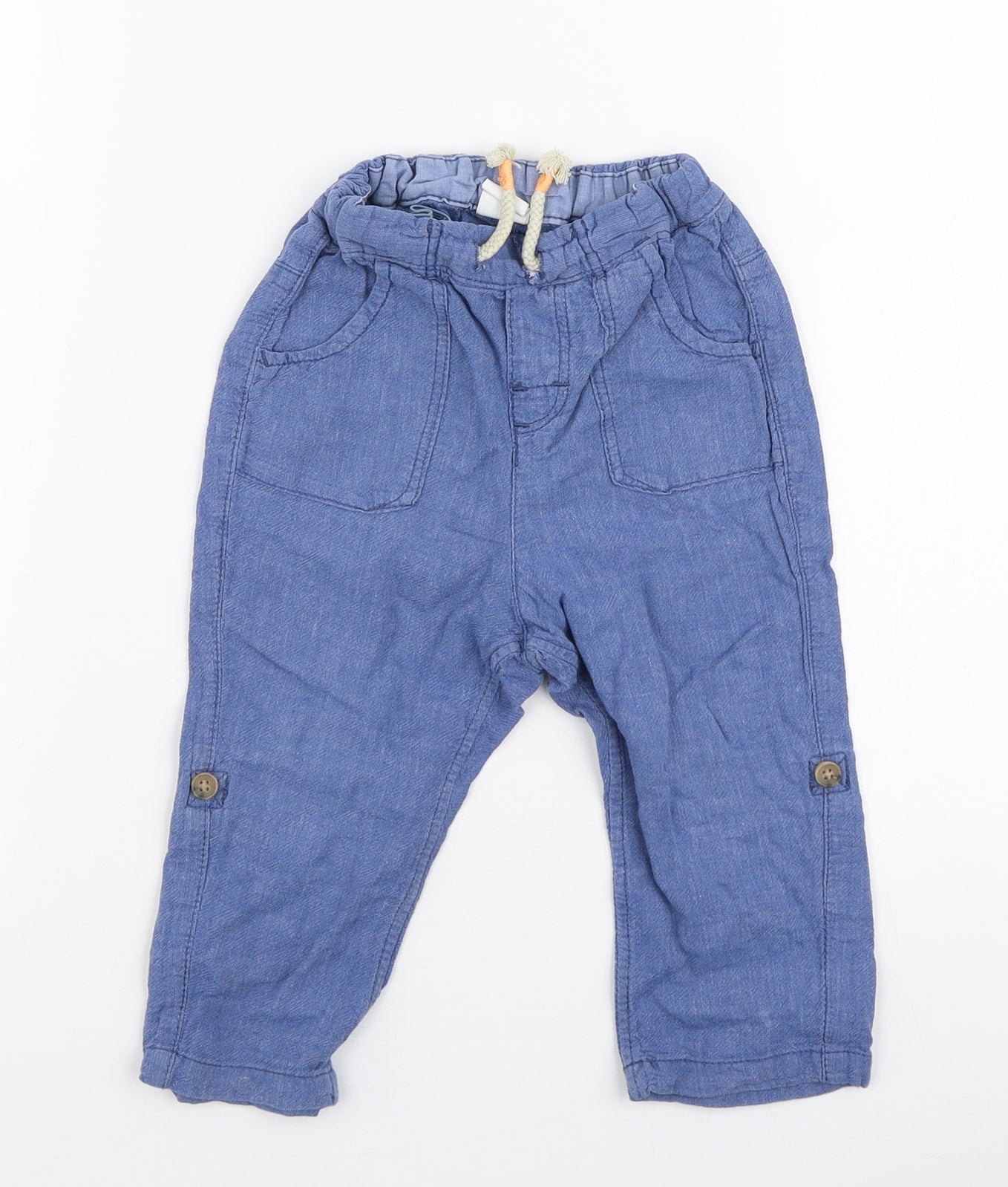 H&M Boys Blue  Linen  Trousers Size 18-24 Months  Drawstring