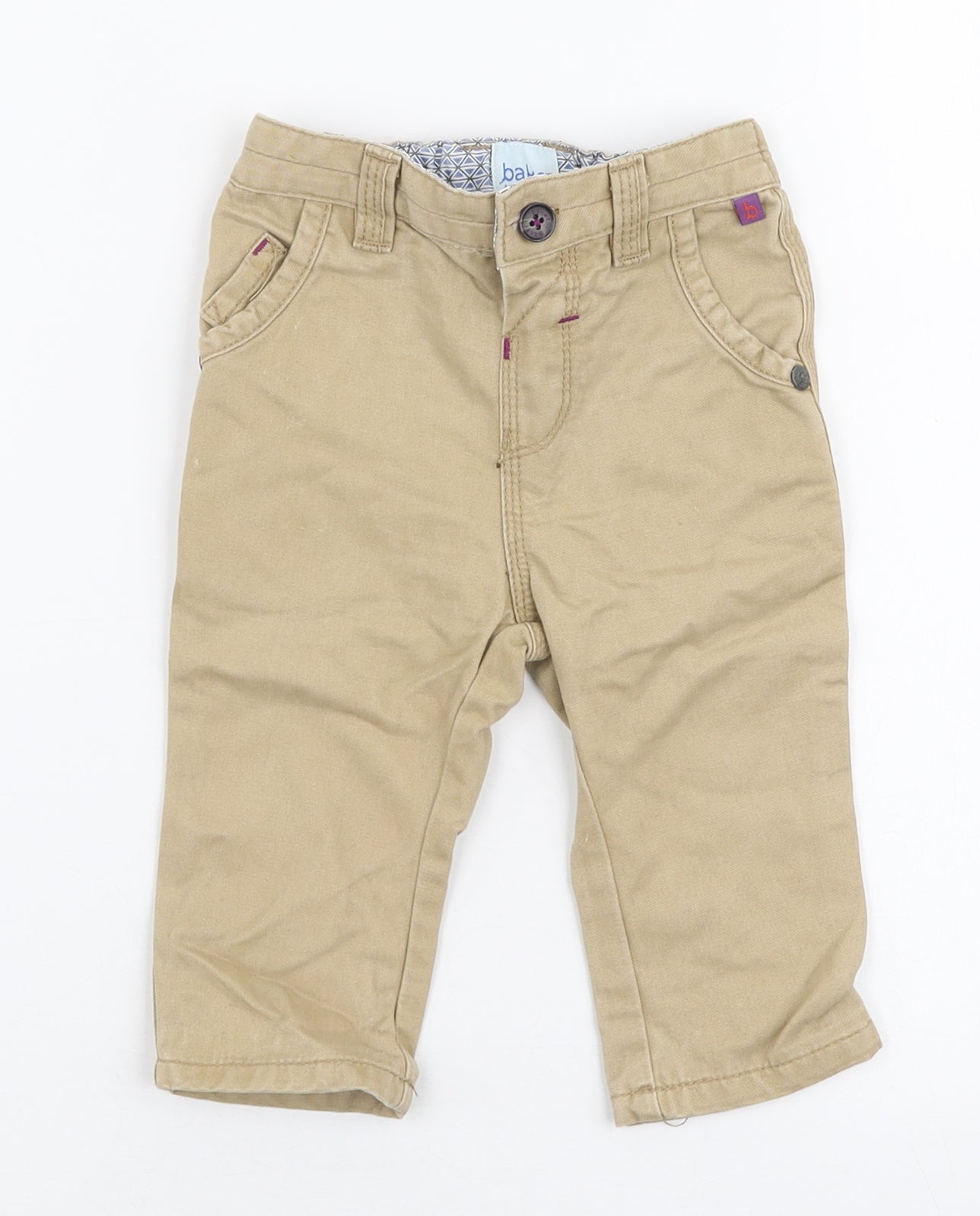 Ted Baker Boys Beige  100% Cotton Cargo Trousers Size 6-9 Months  Button