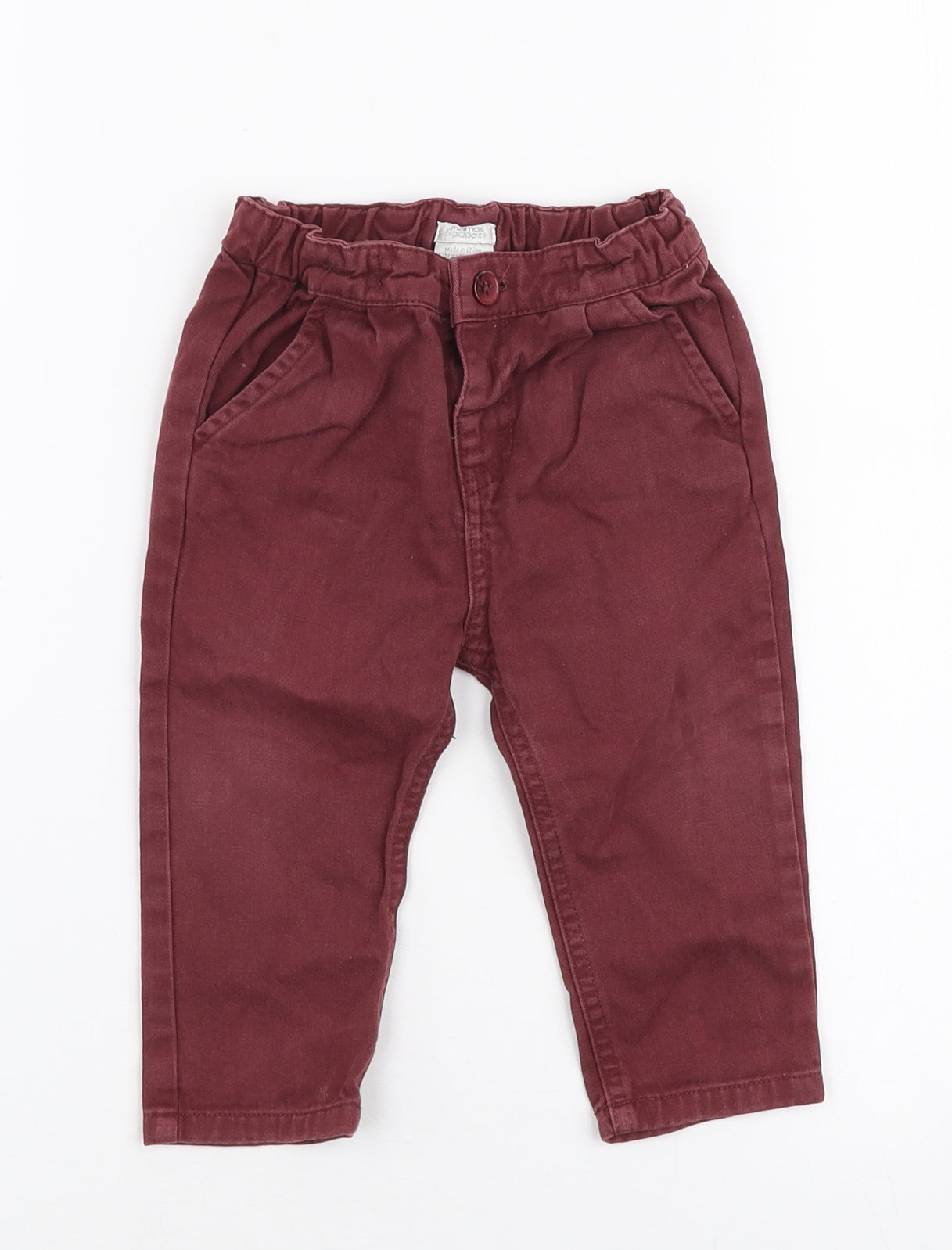 mamas & papas Boys Red  100% Cotton Cargo Trousers Size 12-18 Months  Button