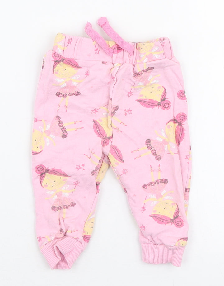Studio Girls Pink  100% Cotton Jogger Trousers Size 6-9 Months  Drawstring - Fairy