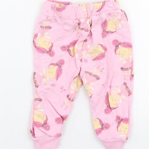Studio Girls Pink  100% Cotton Jogger Trousers Size 6-9 Months  Drawstring - Fairy