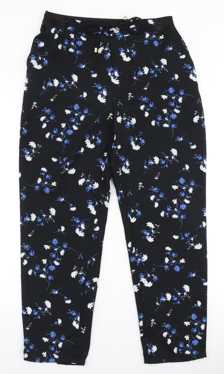 Dunnes Stores Womens Multicoloured Floral Polyester Trousers Size S L27 in Regular Drawstring