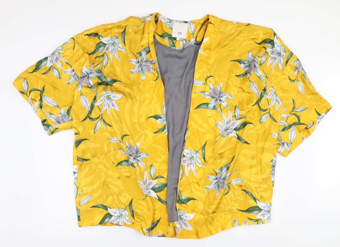 River Island Womens Yellow Floral  Kimono Jacket Size L