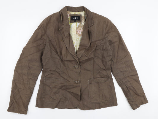 Front view of Marks & Spencer women’s brown jacket, size UK 12, button