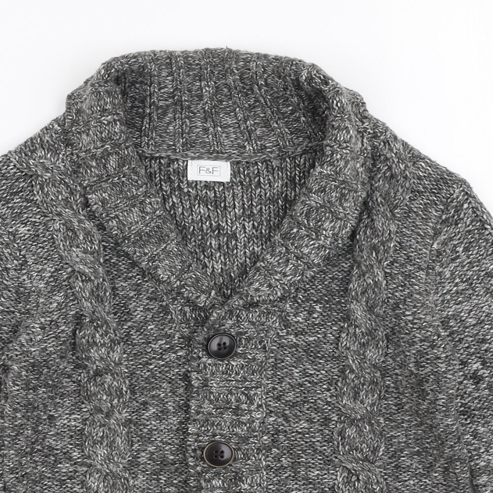 F&F Boys Grey Collared  Acrylic Cardigan Jumper Size 7-8 Years  Button