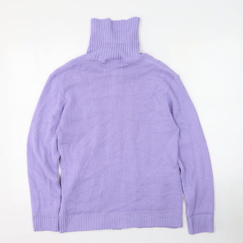 Pwe & Natww Womens Purple High Neck Geometric Acrylic Pullover Jumper Size M