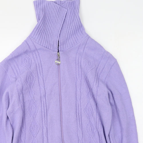 Pwe & Natww Womens Purple High Neck Geometric Acrylic Pullover Jumper Size M