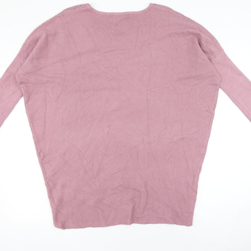Studio Womens Pink Scoop Neck  Viscose Pullover Jumper One Size   - sequins around neckline