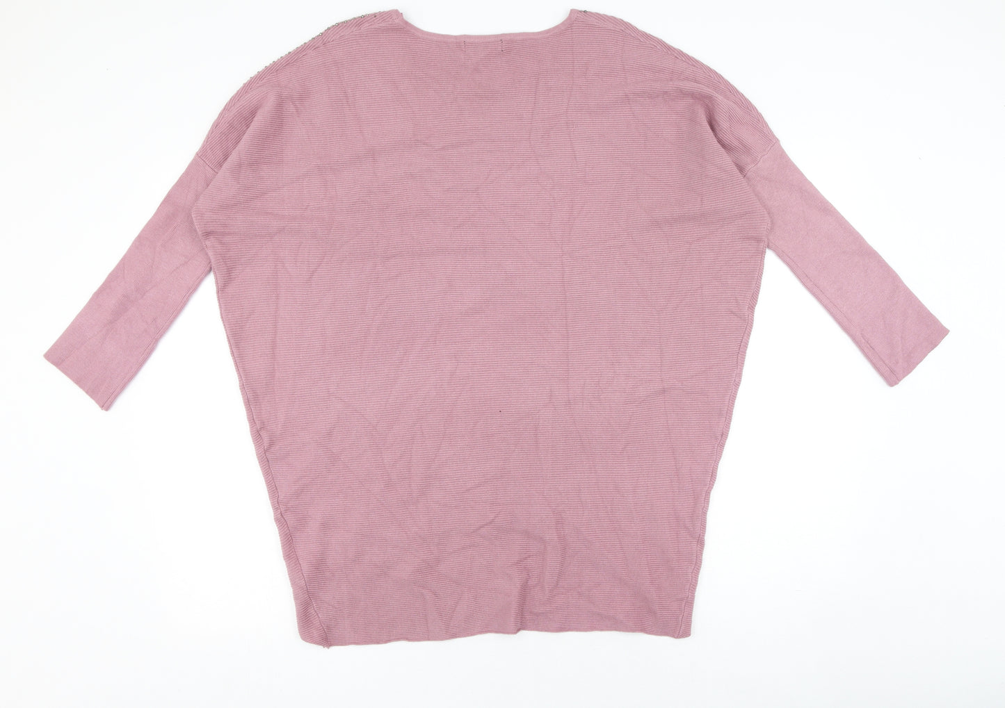 Studio Womens Pink Scoop Neck  Viscose Pullover Jumper One Size   - sequins around neckline
