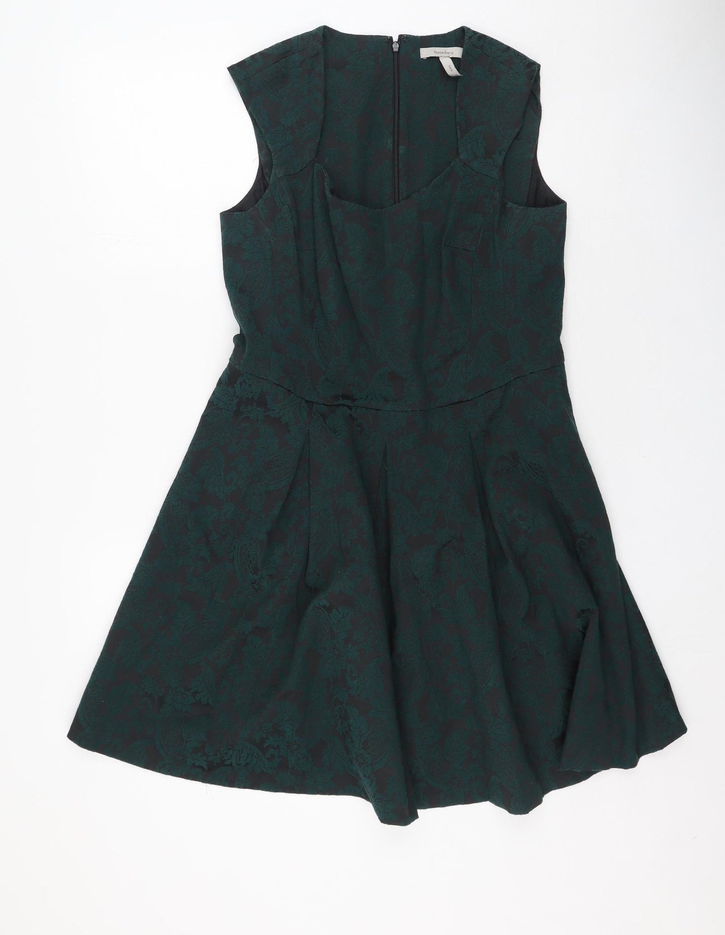 Pepperberry Womens Green Geometric Cotton Fit & Flare  Size 14  Scoop Neck Zip