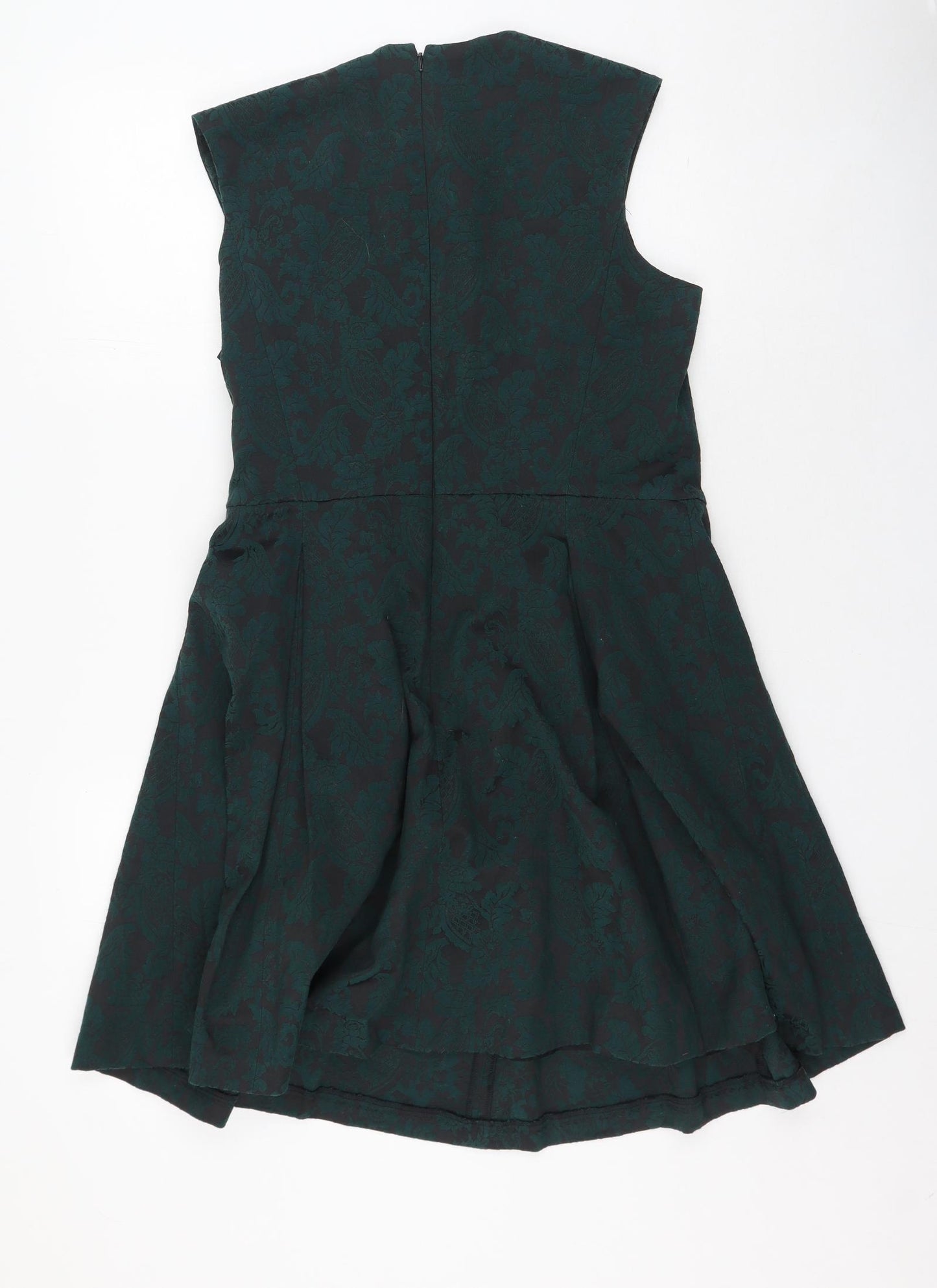 Pepperberry Womens Green Geometric Cotton Fit & Flare  Size 14  Scoop Neck Zip