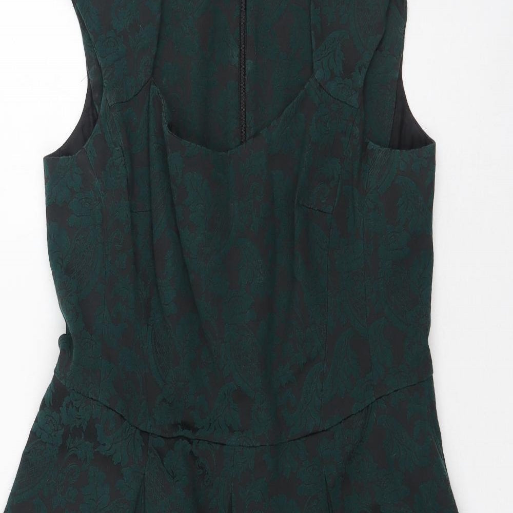 Pepperberry Womens Green Geometric Cotton Fit & Flare  Size 14  Scoop Neck Zip