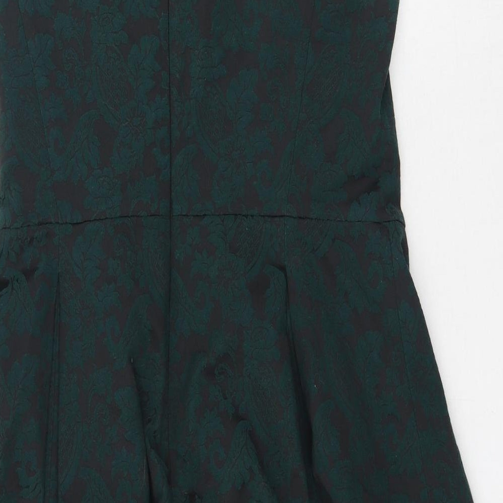 Pepperberry Womens Green Geometric Cotton Fit & Flare  Size 14  Scoop Neck Zip