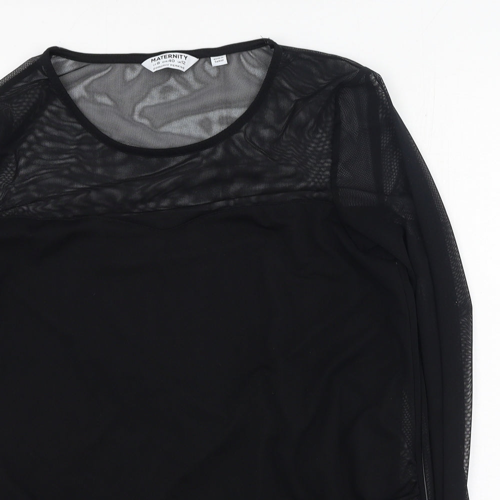 Dorothy Perkins Womens Black  Elastane Basic Blouse Size 12 Round Neck