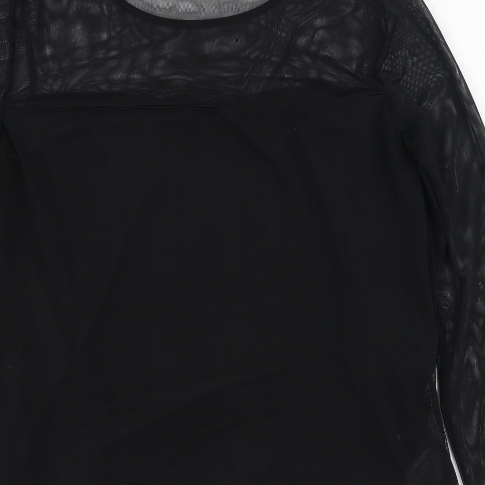 Dorothy Perkins Womens Black  Elastane Basic Blouse Size 12 Round Neck