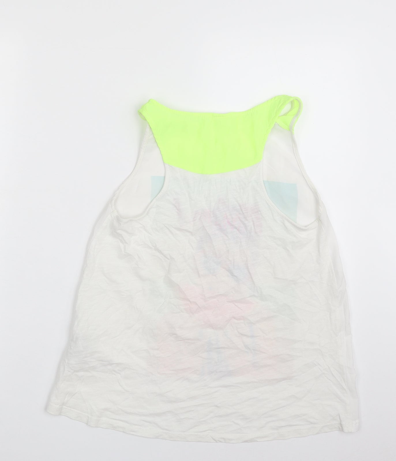 Zara Girls White  Polyester Basic Tank Size 13-14 Years Boat Neck Pullover - You Are one in a Melon