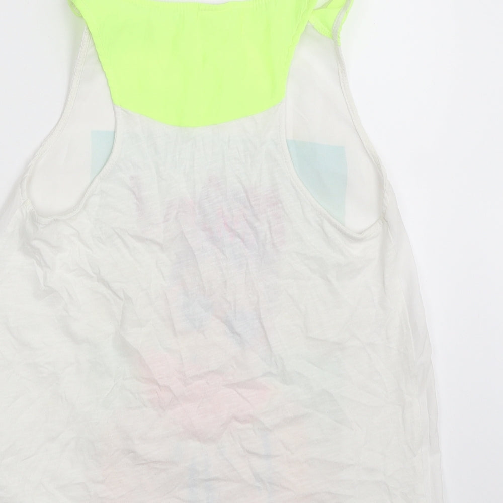 Zara Girls White  Polyester Basic Tank Size 13-14 Years Boat Neck Pullover - You Are one in a Melon