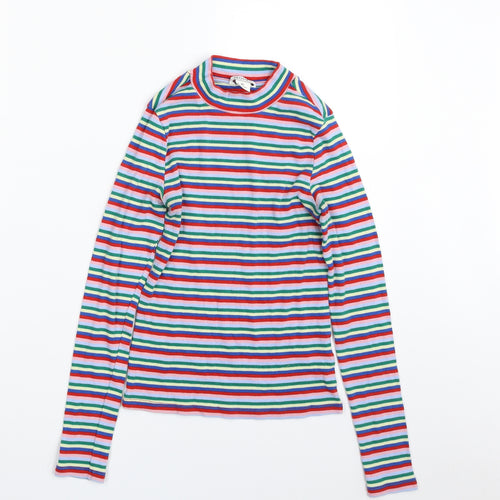 Monki Womens Multicoloured High Neck Striped Cotton Pullover Jumper Size XS
