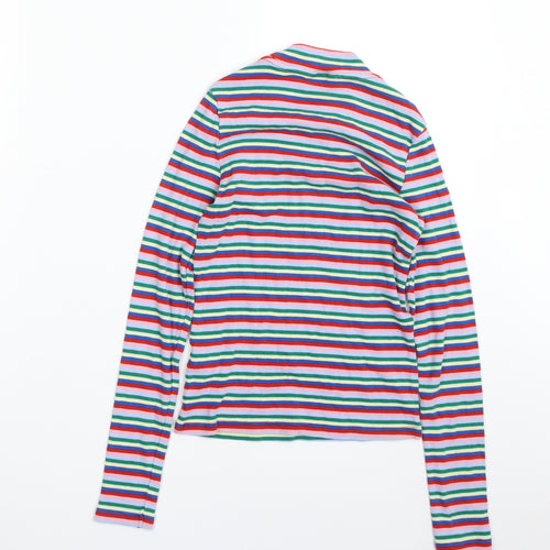 Monki Womens Multicoloured High Neck Striped Cotton Pullover Jumper Size XS