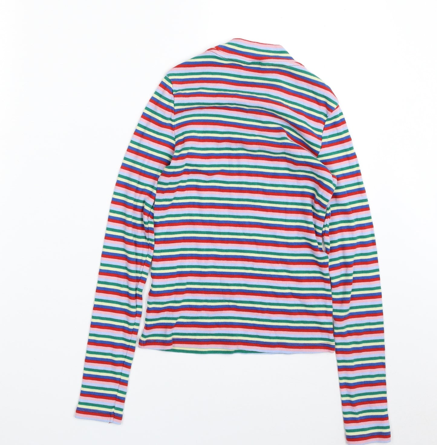 Monki Womens Multicoloured High Neck Striped Cotton Pullover Jumper Size XS