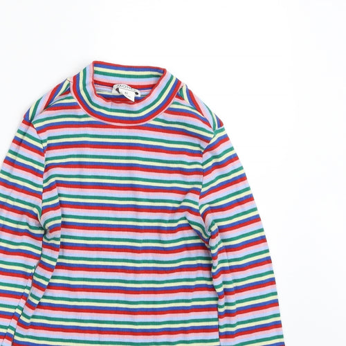 Monki Womens Multicoloured High Neck Striped Cotton Pullover Jumper Size XS