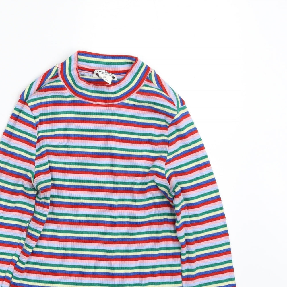 Monki Womens Multicoloured High Neck Striped Cotton Pullover Jumper Size XS