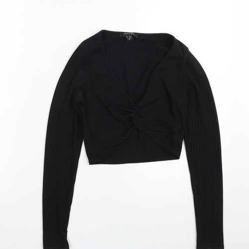 New Look Womens Black Striped Polyester Pullover Sweatshirt Size 8  Pullover - Cropped