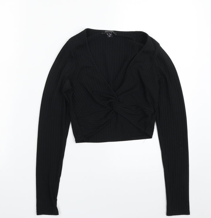 New Look Womens Black Striped Polyester Pullover Sweatshirt Size 8 Pullover - Cropped