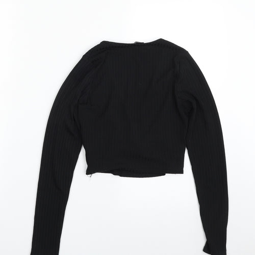 New Look Womens Black Striped Polyester Pullover Sweatshirt Size 8  Pullover - Cropped