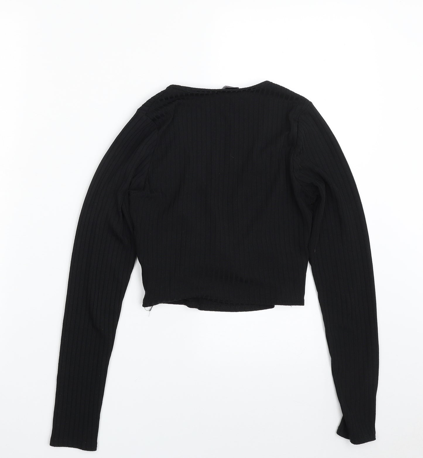 New Look Womens Black Striped Polyester Pullover Sweatshirt Size 8  Pullover - Cropped