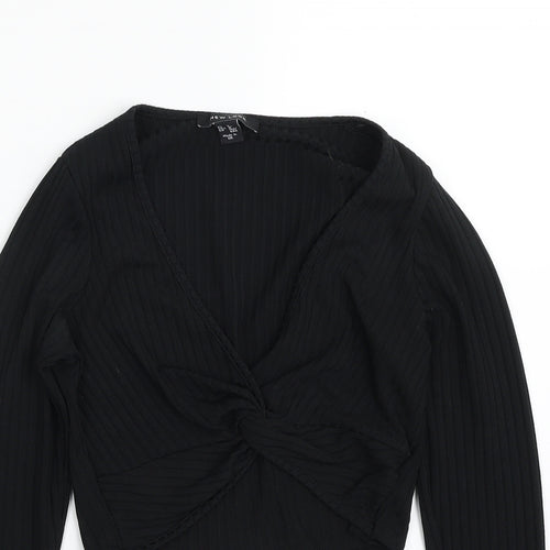 New Look Womens Black Striped Polyester Pullover Sweatshirt Size 8  Pullover - Cropped