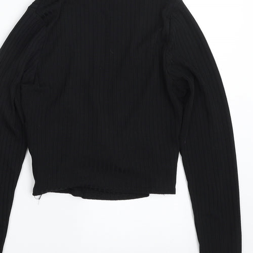 New Look Womens Black Striped Polyester Pullover Sweatshirt Size 8  Pullover - Cropped