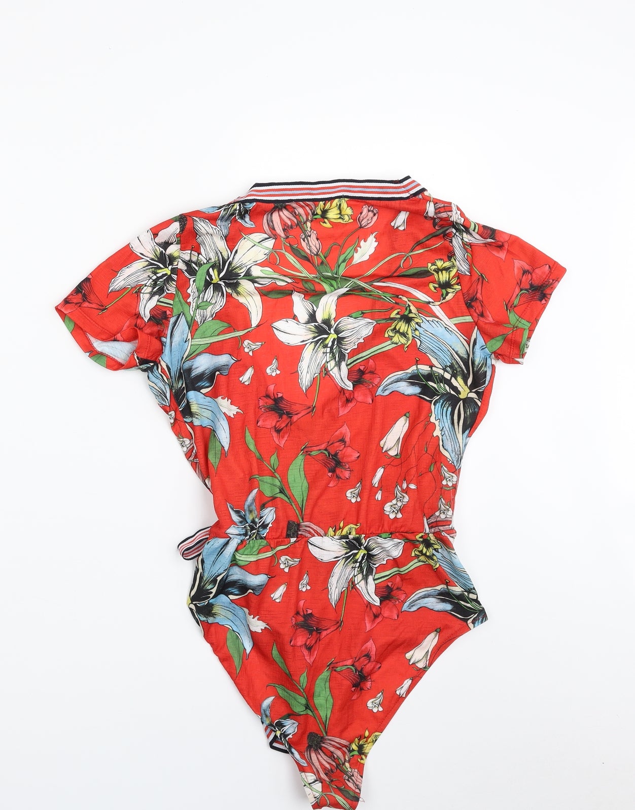Pull&Bear Womens Red Floral Polyester Bodysuit One-Piece Size S  Snap - Item Length -28in