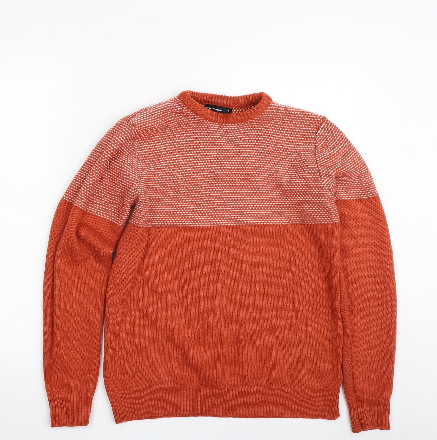 Cedar Wood State Mens Orange Crew Neck  Acrylic Pullover Jumper Size S