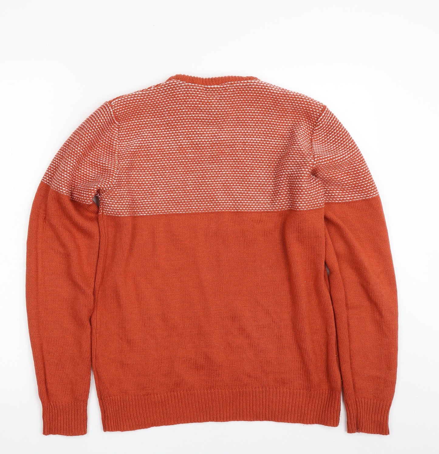 Cedar Wood State Mens Orange Crew Neck  Acrylic Pullover Jumper Size S
