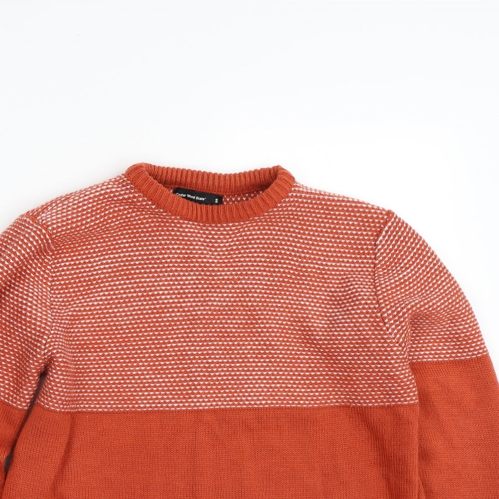 Cedar Wood State Mens Orange Crew Neck  Acrylic Pullover Jumper Size S
