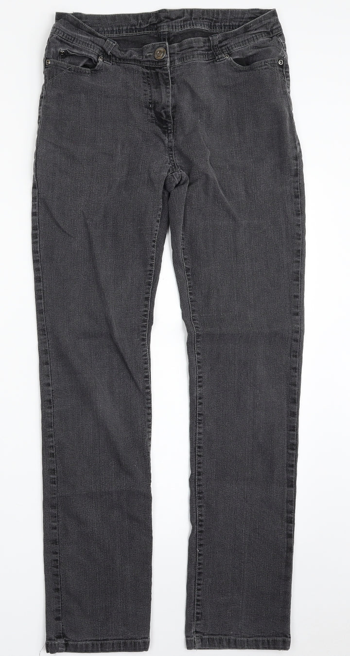 F&F Womens Grey Cotton Straight Jeans Size 30 in L30 in Slim Zip