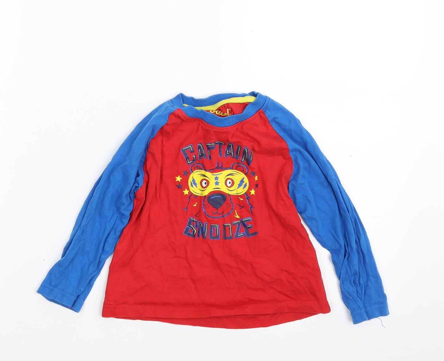 Primark Boys Red  100% Cotton Basic T-Shirt Size 2-3 Years Round Neck Pullover - Captain Snooze