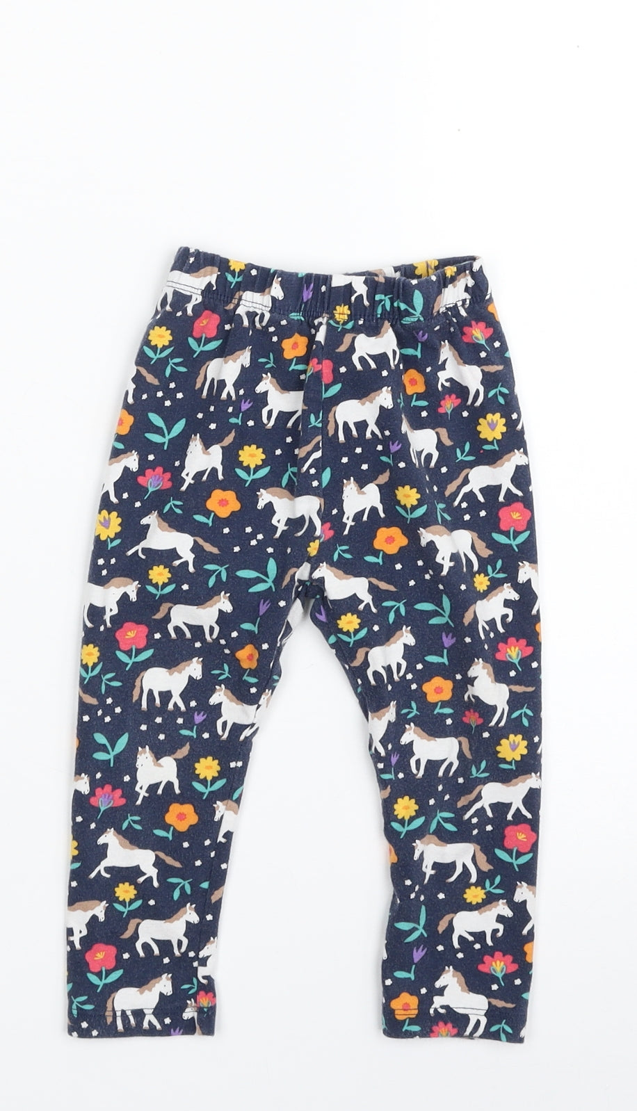 Frugi Girls Blue Floral Cotton Cropped Leggings Size 12 Months   - Unicorn