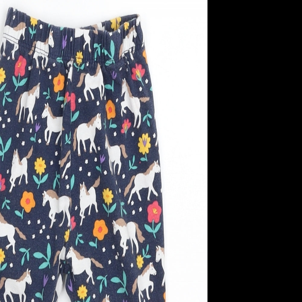 Frugi Girls Blue Floral Cotton Cropped Leggings Size 12 Months   - Unicorn