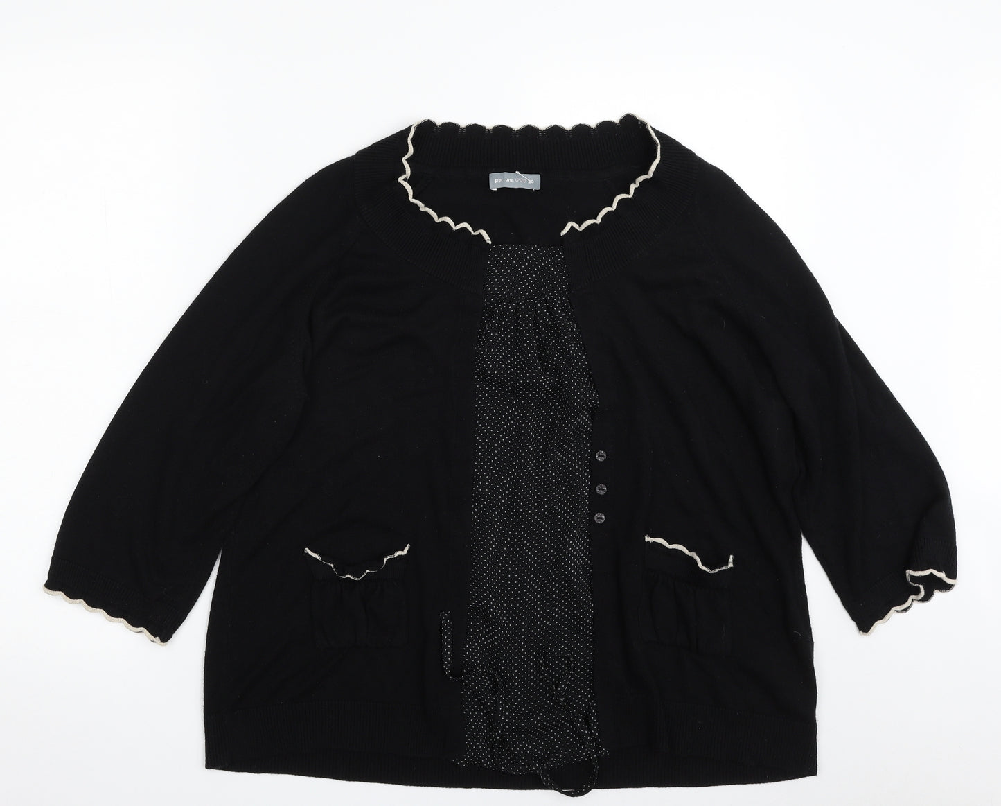 Per Una Womens Black Scoop Neck Polka Dot Viscose Pullover Jumper Size 20   - Tie